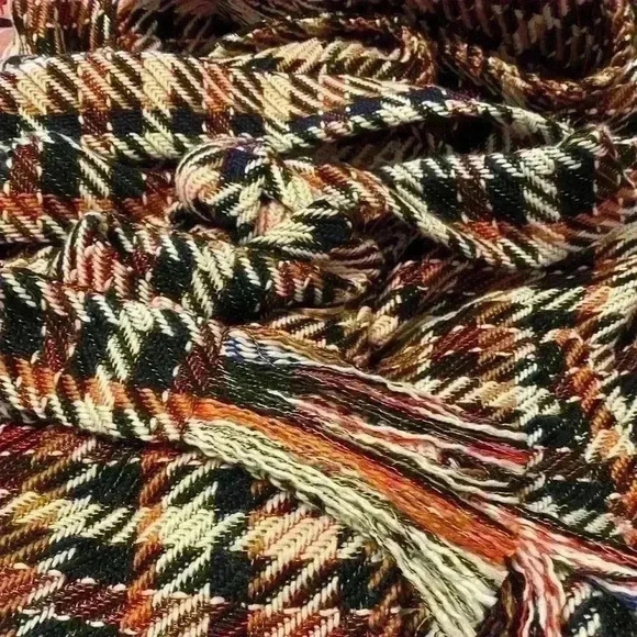 Cabi Regency oversized coat rust navy plaid fringe trim brass look buttons - Picture 6 of 9